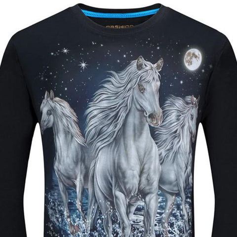 T-Shirt manches longues - Impression Chevaux étoiles et clair de lune