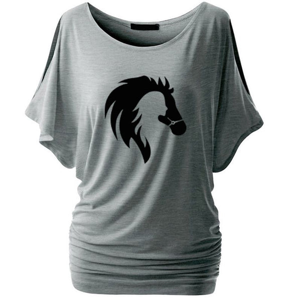 T-Shirt long manches courtes - impression cheval et cavalière