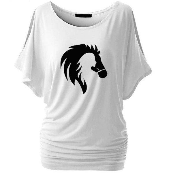 T-Shirt long manches courtes - impression cheval et cavalière