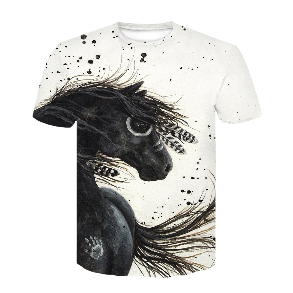 T-shirt - impression sublimation Cheval apache noir fond blanc