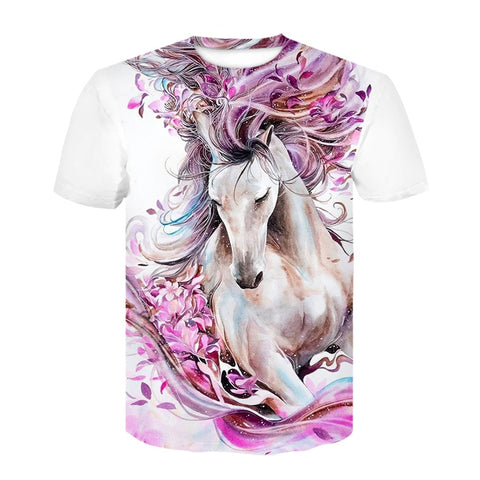 T-shirt - impression sublimation Cheval blanc et fleurs roses