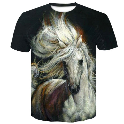 T-shirt - impression sublimation Cheval blanc fond noir