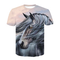 T-shirt - impression sublimation Cheval noir crinière au vent