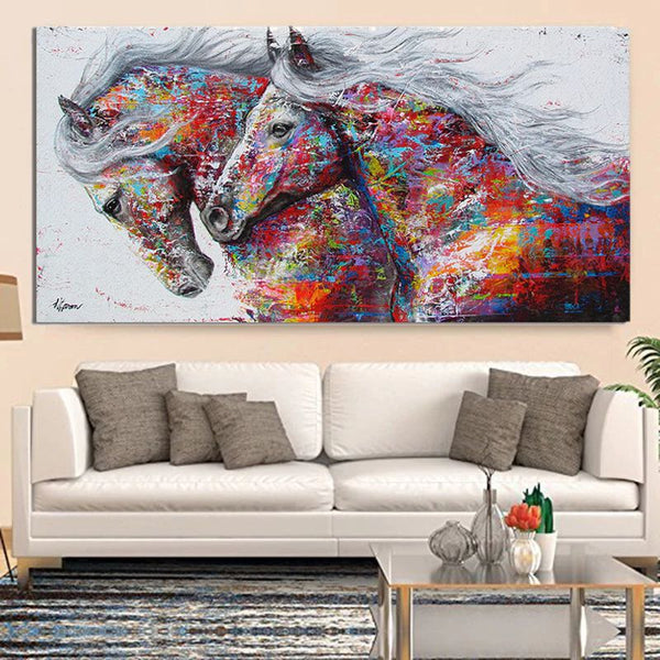 Tableau impression sur toile - 2 chevaux crinières grises