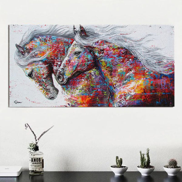 Tableau impression sur toile - 2 chevaux crinières grises