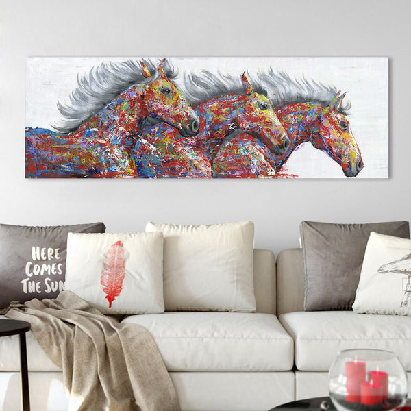 Tableau impression sur toile - 3 chevaux crinières grises