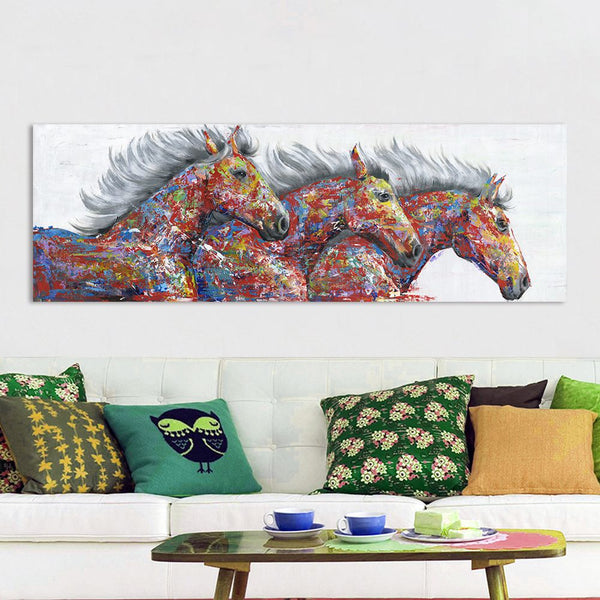 Tableau impression sur toile - 3 chevaux crinières grises