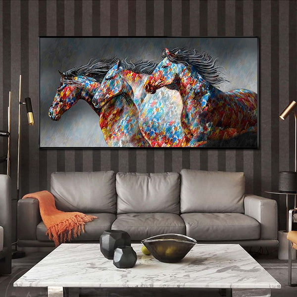 Tableau impression sur toile - 3 chevaux fond foncé
