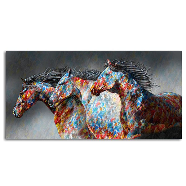 Tableau impression sur toile - 3 chevaux fond foncé