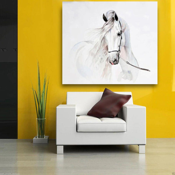 Tableau impression sur toile - Cheval blanc fond blanc