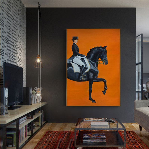 Tableau impression sur toile - Cheval équestre fond orange
