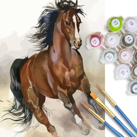 Tableau cheval dessiné à peindre soi-même avec peinture, pinceaux et encadrement