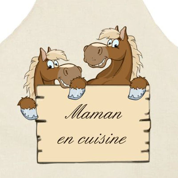 Tablier de cuisine imprimé Chevaux BD humour - Maman en cuisine