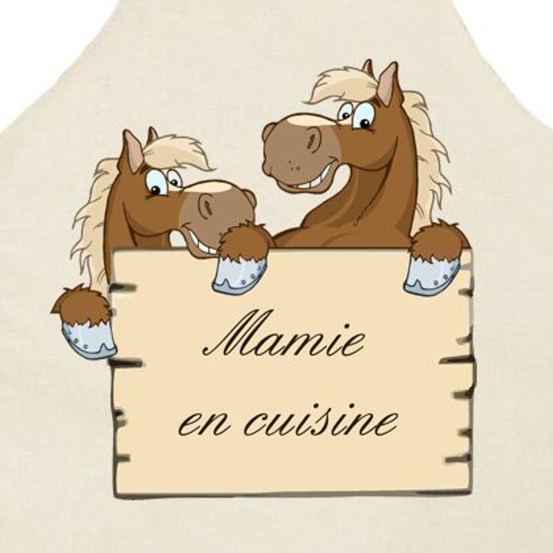 Tablier de cuisine imprimé Chevaux BD humour - Mamie en cuisine