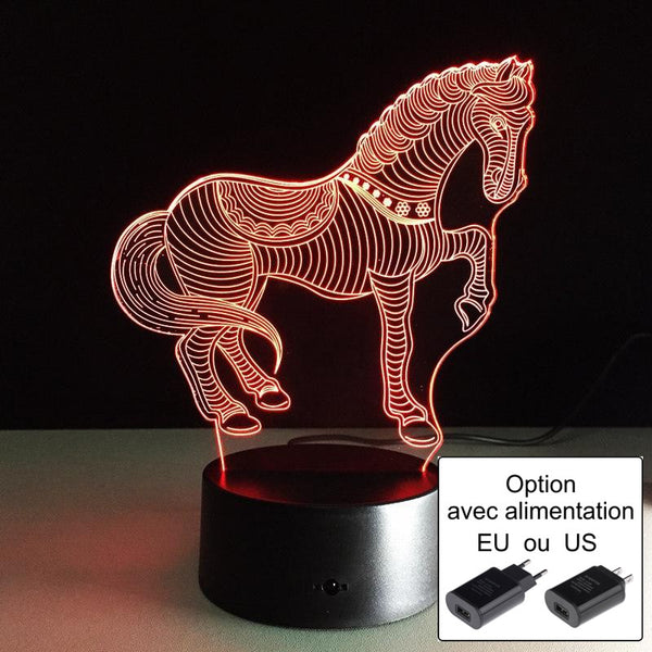 Veilleuse Cheval 3D Laser Led multicolore Option télécommande