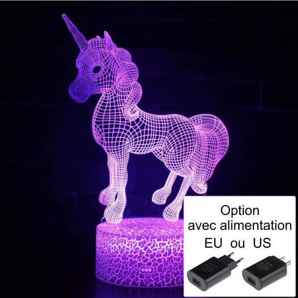 Veilleuse Cheval Licorne 3D Laser led multicolore Option télécommande