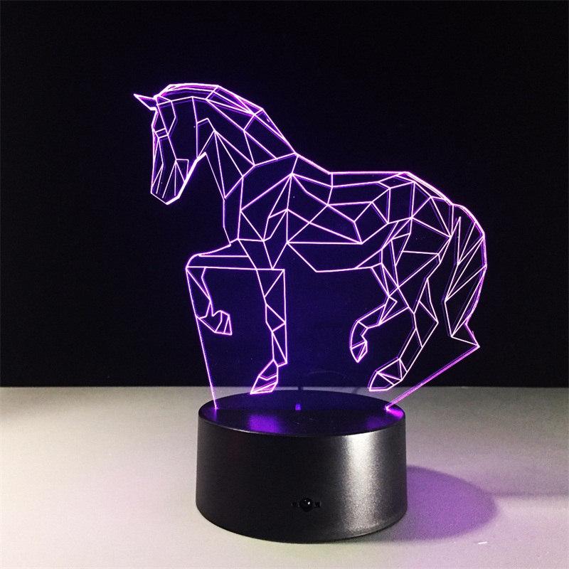 Lampe LED 3D Cheval Geometrique avec socle au choix