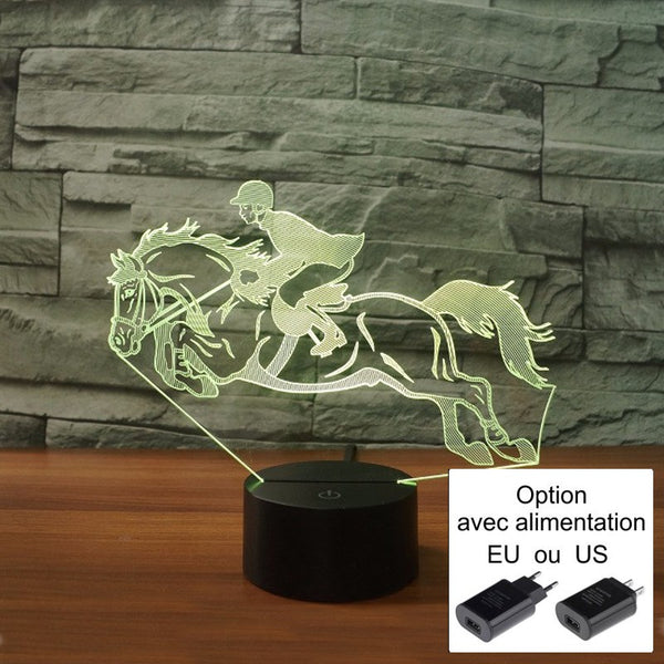 Veilleuse Cheval hippique 3D Laser led multicolore Option télécommande