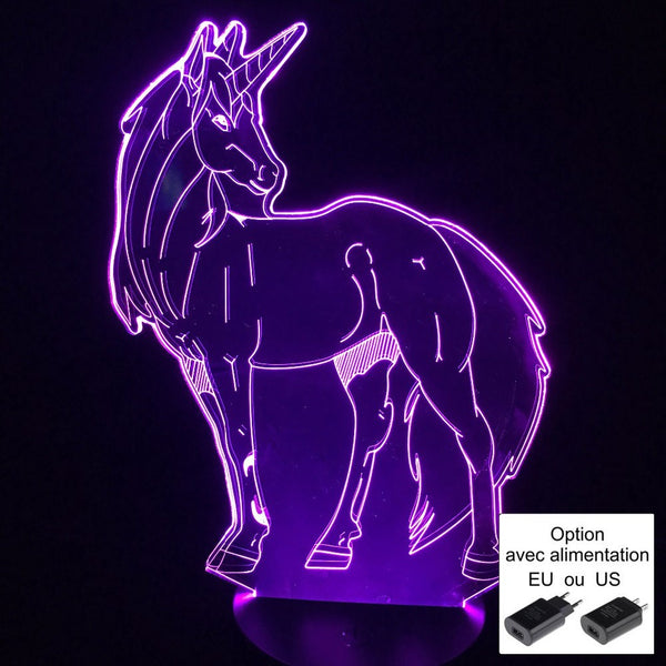 Veilleuse Cheval licorne 3D Laser led multicolore