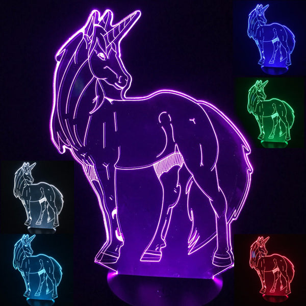 Veilleuse Cheval licorne 3D Laser led multicolore