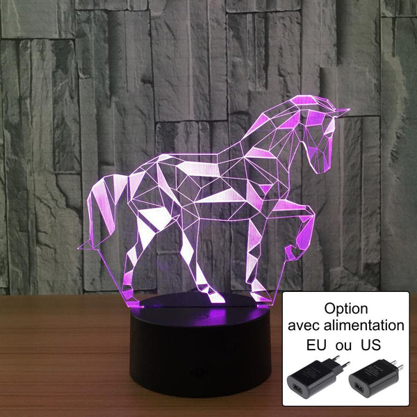 Veilleuse Cheval vitrail 3D Laser Led multicolore avec télécommande