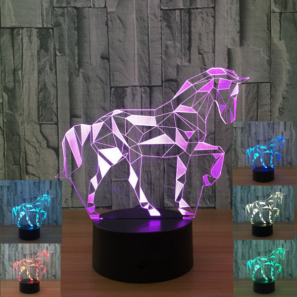 Veilleuse Cheval vitrail 3D multicolore