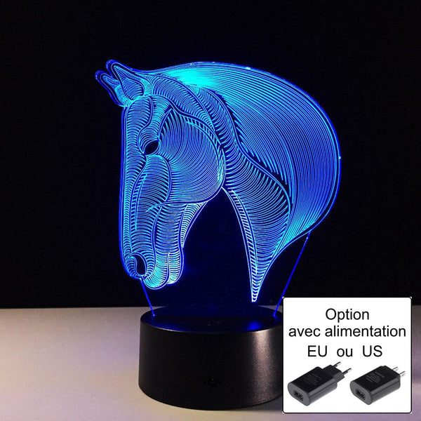 Veilleuse tête de Cheval 3D Laser Led multicolore Option télécommande